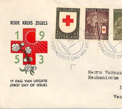 NETHERLANDS 1953 FDC *RED CROSS* Set ILLUSTRATED First Day Cover {samwells}RC101 - Image 1 of 4