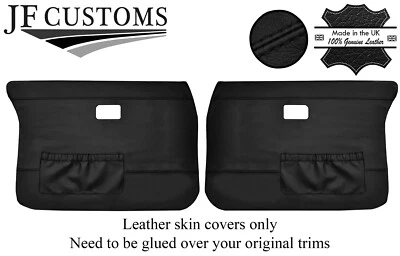 BLACK STICH 2X FRONT DOOR CARD LEATHER COVERS FITS VOLVO 144 145 244 245 264 265 - Image 1 of 3