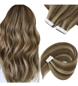 24” Human Hair Tape in Hair Extensions Seamless Skin Weft Tape in, Set of 20 - Picture 1 of 7