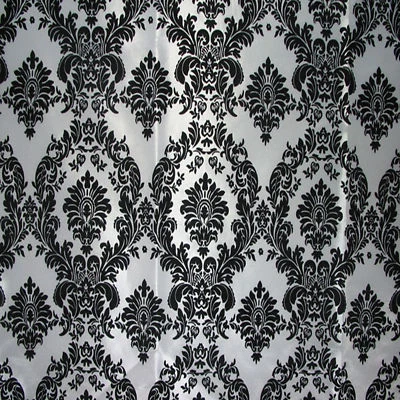 Tela flocada de tafetán damasco blanco negro de 20 yardas 58" de alta calidad Foto 1 de 3