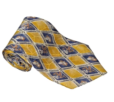 Corbata de seda Albert Nipon amarillo azul diamante motivo floral 59,2" x 4,1" hecha en EE. UU. Foto 1 de 4