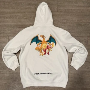 H&M Pokemon Charizard White Hoodie Mens M Regular Fit Charmander Evolution - Picture 1 of 8