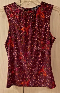NWOT Chaps Classics Sleeveless Top Multi Color Plum Beige 95% Polyester Women S - Picture 1 of 8