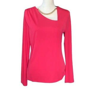 Fuchsia chain embellished asymmetrical neck casual blouse women size Medium - Picture 1 of 8
