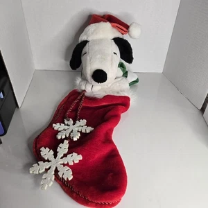 2011 Kurt Adler Snoopy Santa Plush Stocking Green Scarf Snowflakes 3D Christmas - Picture 1 of 7