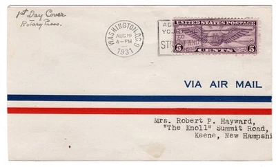 C16 Winged Globe 5c First Day Cover 1931 Washington DC CV$175 - Image 1 of 2