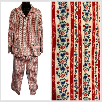Lanz of Salzburg RED TYROLEAN COTTON FLANNEL Pajama/Lounge Set Size Large - Image 1 of 4