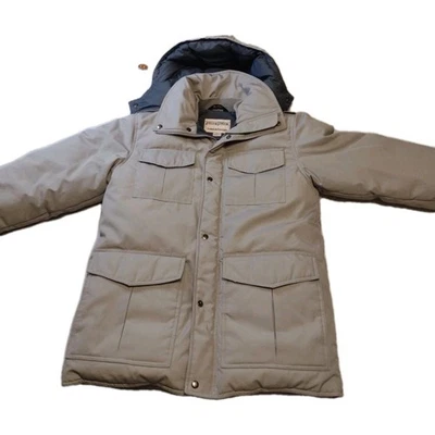 Field & Stream Goose Feather Down Coat Full Zip Size Medium W/Hood Multi Pockets - Image 1 of 4