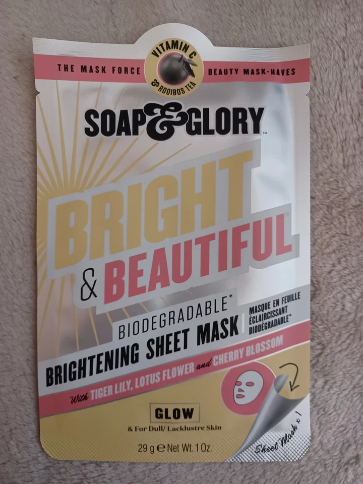 Soap & Glory Bright & Beautiful Biodegradable Brightening Sheet Mask 29g BN - Image 1 of 1