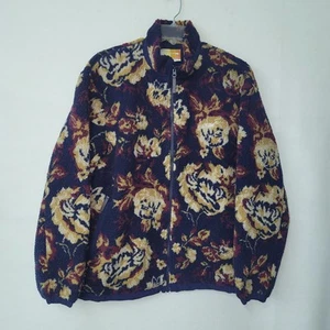 Kith Sherpa Fleece Jacket Mens XL Navy Floral Full Zip FW22 Embroidered Logo - Picture 1 of 14