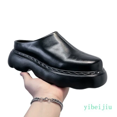 Men's Platform Thick Sole Slippers Casual Mules Slide Outdoor Leather Shoes Fall - Image 1 of 4