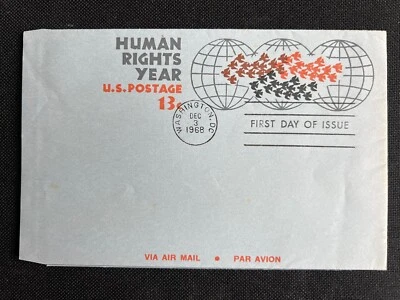 Human Rights Year Embossed Areogram FDC Dec 3 1968 Washington DC - Image 1 of 2