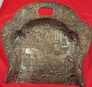 Vintage Japanese Bronze or Copper Table Crumber with Hunting Scene 7.5"x7" - Picture 1 of 4
