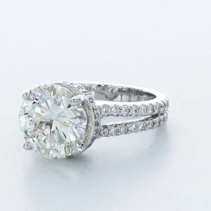 6.3CT LAB-CREATED DIAMOND E/VVS1 ROUND CUT 14K WHITE GOLD PRONG HALO ACCENT RING - Picture 1 of 4