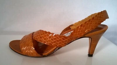 Sandalia Tacones De Colección Años 80 Enzo Angiolini "Dedal" Mostaza Tejido a Mano Cuero 5.5-M Foto 1 de 4