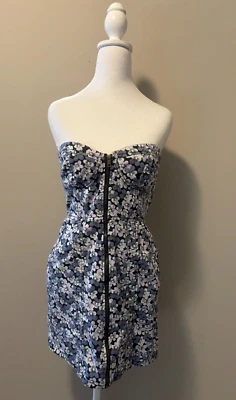 Mini Vestido H&M Dividido Sin Tirantes Púrpura Azul Floral Talla 8 Foto 1 de 4