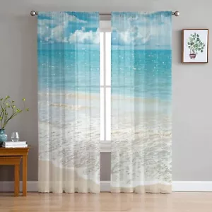 Ocean Beach Theme Sheer Curtains 84 Inch Length 2 Panels Set for Living Room/... - Picture 1 of 6