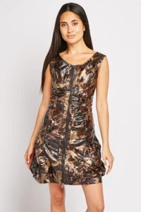 PVC Brush Print Longline fit & flare Gilet rain zip jacket dress size 6-8 EU 38 - Picture 1 of 4