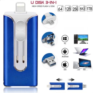 USB 3.0 Flash Drive 3-IN-1 Phone Backup Memorry Stick For iPhone 13 12 ipad 2TB - Picture 1 of 12