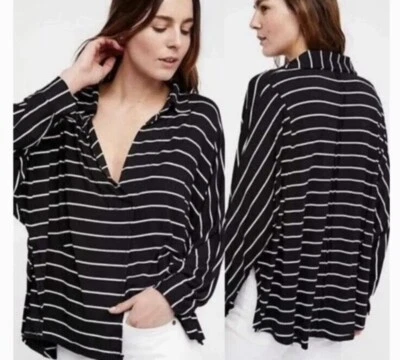 Camisa tejida Dolman a rayas negras We The Free People M Can’t Fool Me Too Popover Foto 1 de 4