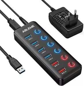 ABLEWE USB 3.0 Hub Powered 6 in 1, mit 4 USB 3.0 Ports und 2 Ladeanschlüssen - Bild 1 von 6