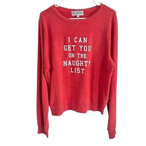 Wildfox Naughty List Red Long Sleeve Holiday Christmas Novelty Sweatshirt L NWT - Picture 1 of 8