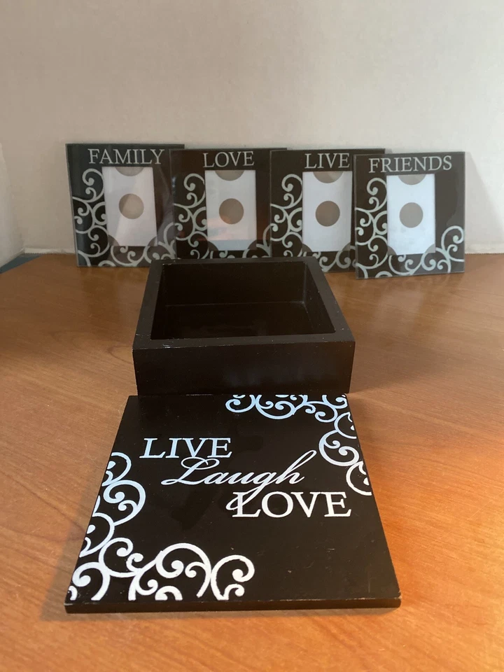 Melannco Live,Laugh,Love Photo Coasters Set of 4 With White Holder 1.5"x3" - Image 1 of 4