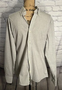 Mens Long Sleeve Gray Gingham Button Down 15 1/2 34 100% Cotton Casual Shirt - Picture 1 of 15