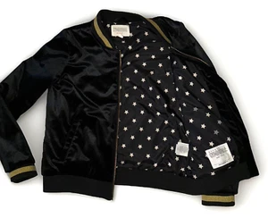 Gymboree Y2K Velvet Bomber Jacket SZ 14 velour Black Gold Lined Stars Streetwear - Picture 1 of 22