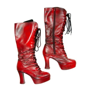Botas de plataforma Funtasma tacón alto hasta la rodilla Exotica-2020 con cordones cremallera punk rociadas rojas - Imagen 1 de 6