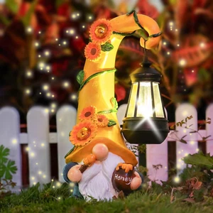Solar Statue Garden Gnome LED Lantern 12" Outdoor Decor Patio Yard Figurine - Picture 1 of 6