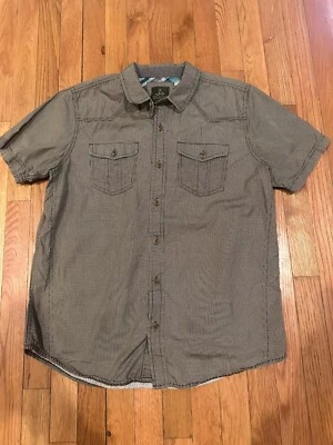 Camisa Prana Para Hombres Med Marrón Botón Geométrico Exterior 100% Algodón Orgánico Gorpcore Foto 1 de 4