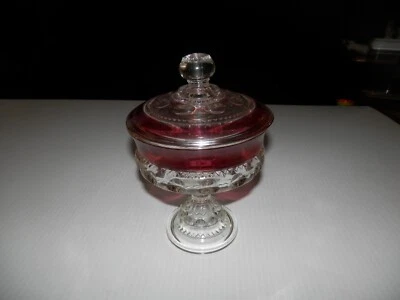 Indiana Kings Crown Ruby Stain Wedding Candy Dish Covered Compote with Lid - Image 1 of 4