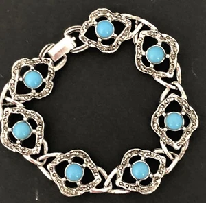 Vintage Sarah Coventry Faux Türkis Silber Ton Tennis Armband 5/8" breit - Bild 1 von 6