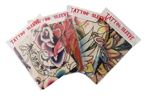 4 x Fake Tattoo Sleeves Temporary Fancy Dress Party Arm Art Flowers XMAS GIFT - Picture 1 of 3