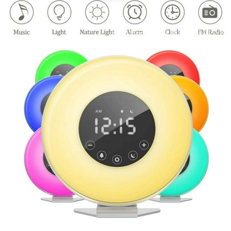Wake-up Alarm Clock LED Sunrise Light FM Radio Touch Night Lamp Snooze - Image 1 of 4