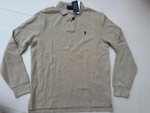NWT Polo Ralph Lauren Dune Tan Mesh Knit Long Sleeve Polo Shirt.Size M - Picture 1 of 7
