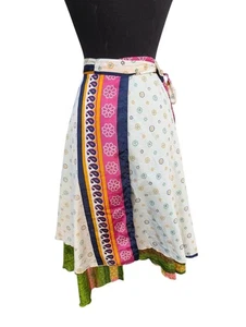 Wende Boho Wickelrock 80% Seide Sari Stoff, verstellbare Passform, Festival, Zigeuner - Bild 1 von 7