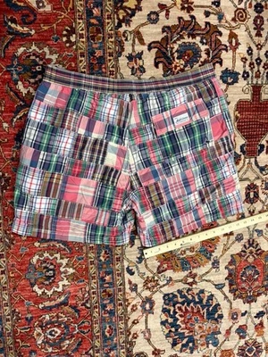 Polo Ralph Lauren Madras Patchwork Swim Trunks XXL Vintage 90 Preppy Board Short - Image 1 of 4