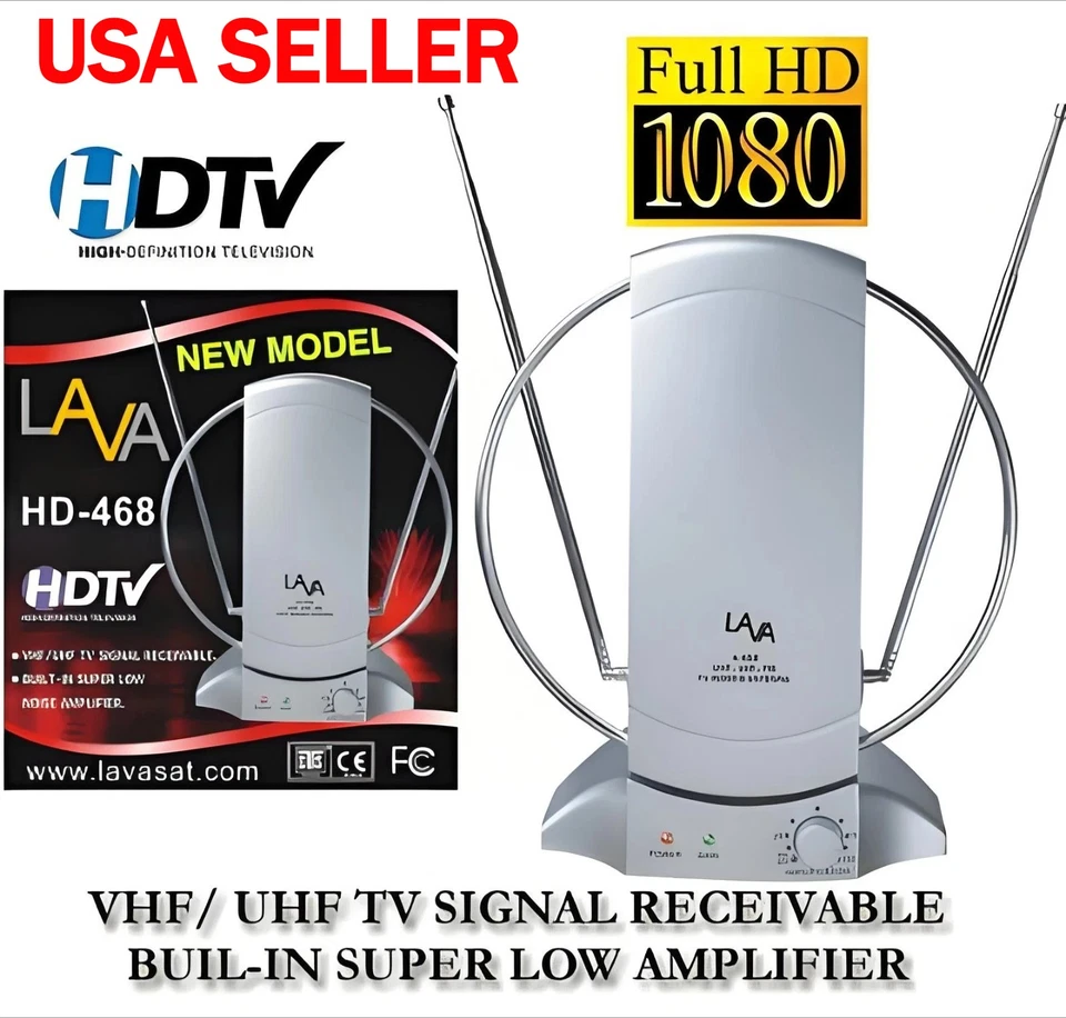Antena HDTV interior LAVA HD-468, amplificada lista para 4k, transparente, 50 millas Foto 1 de 4