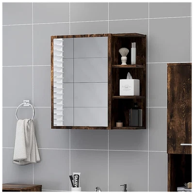 Bathroom Mirror Cabinet Smoked Oak 62.5x20.5x64cm Eng Wood Acrylic Wall Mounted — 第 1/4 张图片