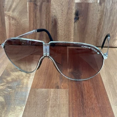 Винтажные солнцезащитные очки Porsche Design Carrera складные 5622 90 DHTC серебристо-коричневые 90-е - Изображение 1 из 4