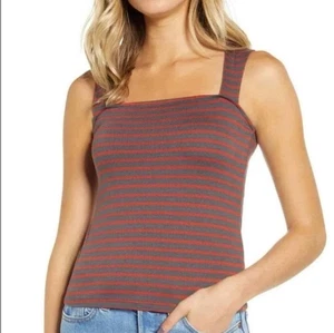 Articles Of Society Stretchy Wide Orange Gray Striped Tank Top Size L NWT - Picture 1 of 7