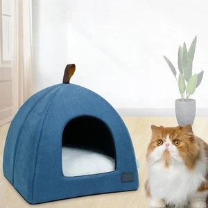 Foldable Cat Bed Breathable Cat House Indoor Pet Tent Dog Bed With Mat GDSQ - Picture 1 of 9