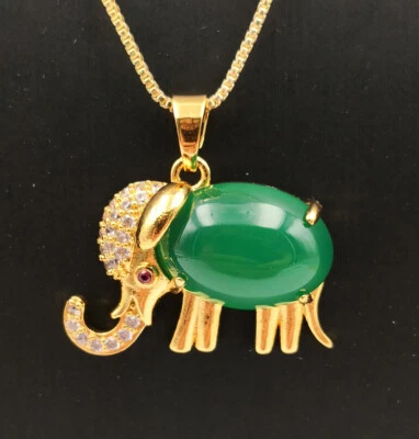 正品红色玉髓玛瑙玉象 18KGP 水钻吊坠项链 — 第 1/4 张图片