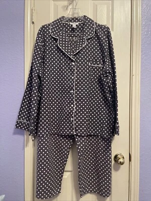 ALFANI Womens Gray Notched Collar Long Sleeve Top Straight Leg Pants Pajamas 3X - Image 1 of 4