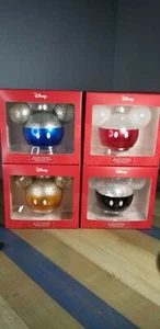 Hallmark Disney Mickey Mouse Icon Glass Ornament- Blue/Red/Yellow/Black Lot - Picture 1 of 3