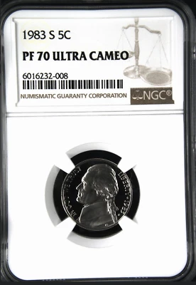 1983 S Jefferson 5¢ NGC PF 70 Ultra Cameo - Image 1 of 2