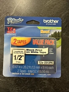 2-Pack Brother 1/2" Black on White P-touch Tape for PT1960, PT-1960 Label Maker - Picture 1 of 2