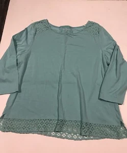 Croft Barrow Blouse Size XL Green With Lace 3/4 Sleeves 4541 - Picture 1 of 8